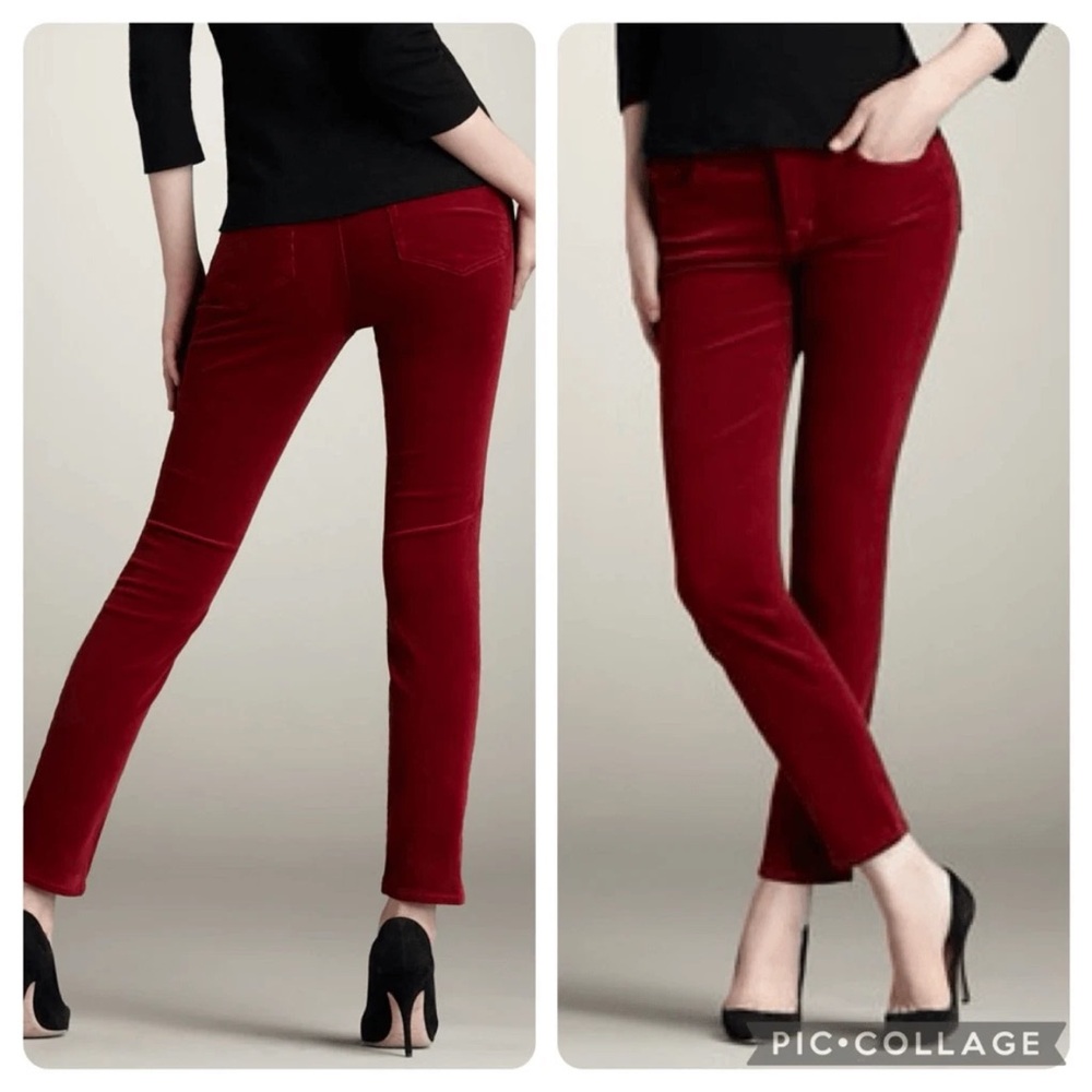 J Brand Slim Pencil Leg Corduroy Black Cherry Pants Red Skinny Pants Size 26